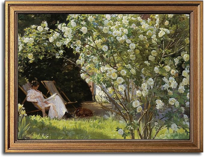 Gold Framed Wall Art Vintage Canvas Wall Art Retro French Country Garden Women Flower Artwork Prints Picture for Living Room Bedroom Farmhouse Bathroom Office Decor, 12x16