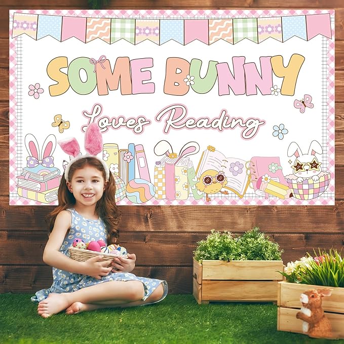 Easter Bulletin Board Set Some Bunny Loves Reading Classroom Decoration Easter Eggs Bunnies Bulletin Board Cutouts for Library Classroom School Holiday Chalkboard Wall Decor