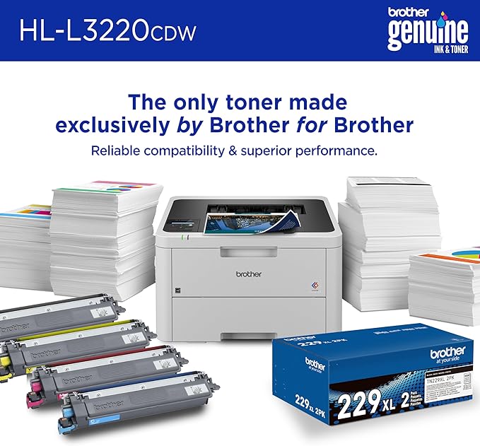 Brother HLL3220CDW Wireless Compact Color Laser Printer, Duplex and Mobile Device Printing | Includes 2 Month Refresh Subscription Trial¹, Amazon Dash Replenishment Ready (Renewed Premium)