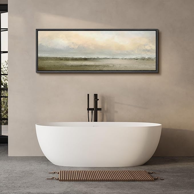 SIGNFORD Large Framed Canvas Soft Sunrise Over Misty Fields Illustrations Modern Art Calm Warm for Living Room, Bedroom, Office - 60"x20"