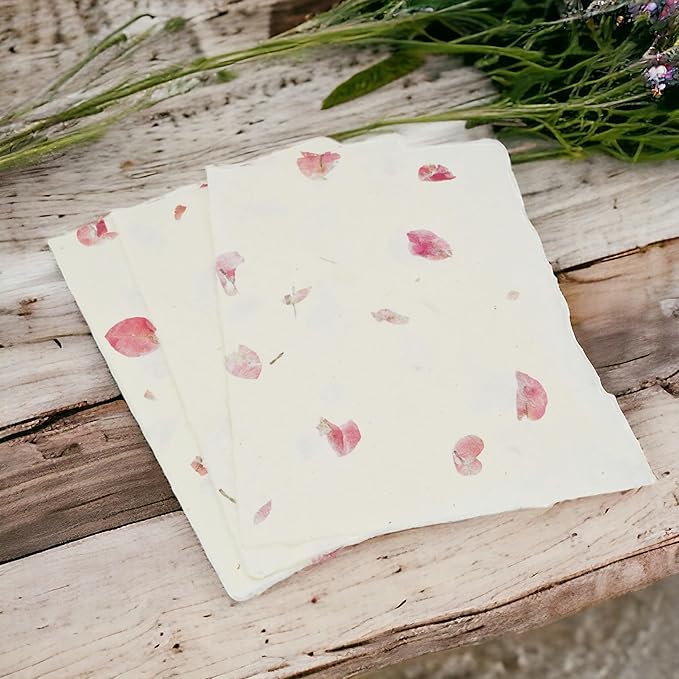 Handmade Lokta Laser and Inkjet Printer Paper with Deckle Edge 8.5x11 Inch Vintage Decorative Specialty Printing Paper (25 Sheets, Bougainvillea)