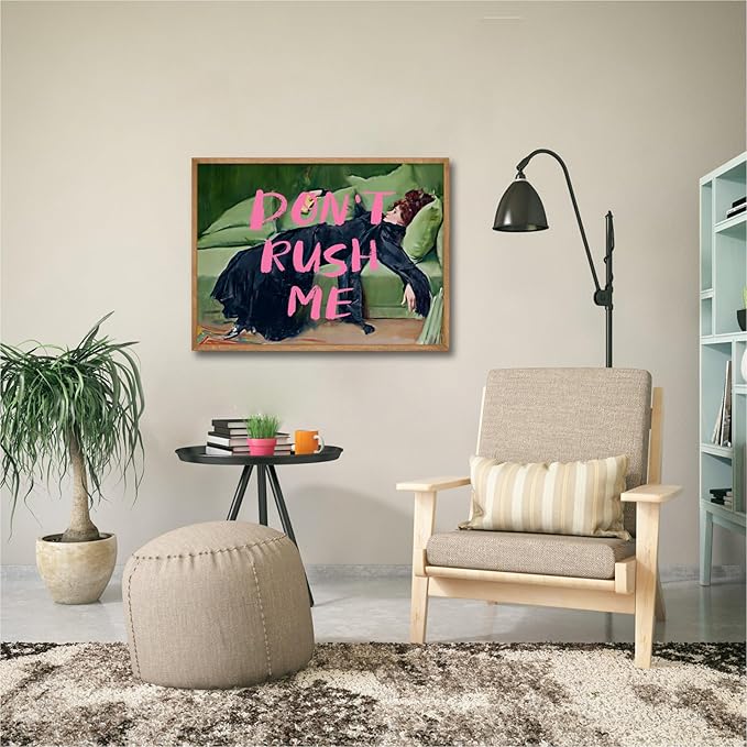 Vintage Eclectic Aesthetic Wall Art Print Don't Rush Me Altered Art Portrait Art Antique Victorian Gallery Poster Pink Graffiti Posters Maximalist Wall Decor for Living Room Girls' apartment, Unframed