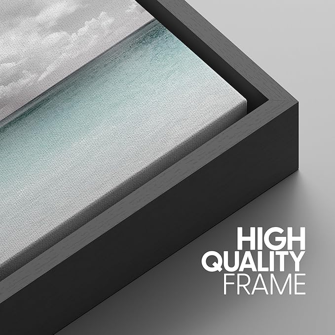 SIGNWIN 3 Piece Framed Canvas Wall Art Clouds Above The Blue Ocean Nature Wilderness Illustrations Abstract Traditional Relax/Calm Home Artwork Decoration for Living Room,Bedroom - 24"x36"x3 Black