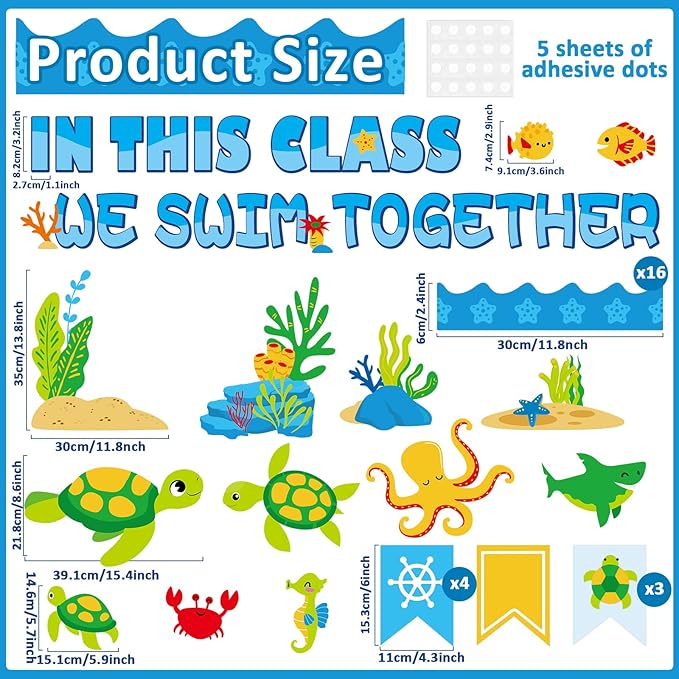 Sea Turtle Bulletin Board Set Ocean Themed Classroom Bulletin Board Decorations Under The Sea Turtle Cutouts Classroom Decorations for Back to School Office Home Chalkboard Decor Wall Door