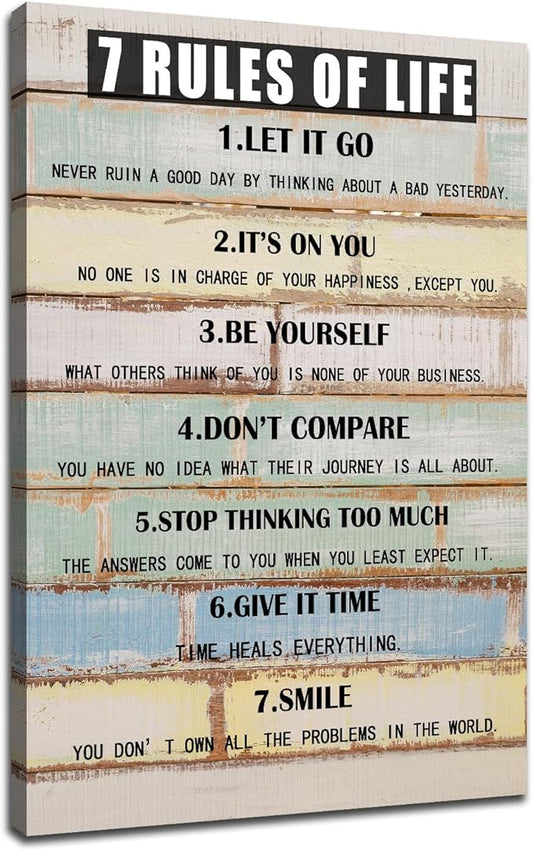 7 Rules Of Life Motivational Canvas Office Wall Art Inspirational Entrepreneur Quotes Poster Print Positive Artwork Painting Wall Picture for Home Living Room Office Framed Ready to Hang [24''Wx36''H]