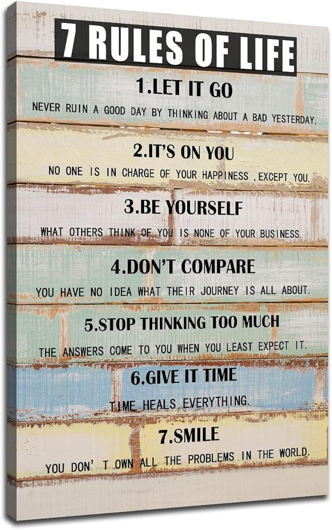 Inspirational Wall Art 7 Rules Of Life Motivational Poster Entrepreneur Quotes Wall Decor for Home Bedroom Office Bathroom Canvas Print Framed Decoration Ready to Hang [12''Wx18''H]