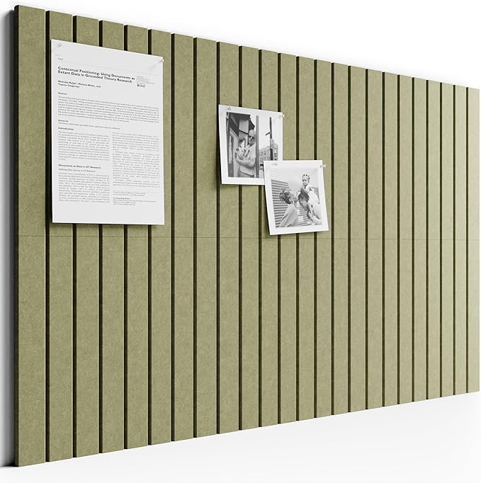 Bumusty Large Cork Board Alternative-36 x 24" Felt Bulletin Board Tiles, with 30 Pushpins, 40 Adhesive Tabs, 6-Pack Slat Wall Paneling, Cork Boards for Office Push Pin Board Felt Board-Olive Green