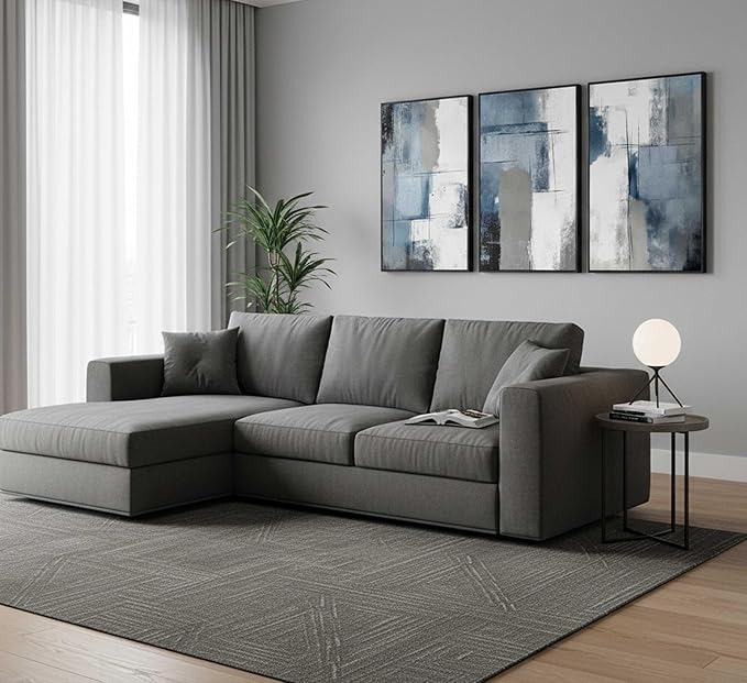 3 Pcs Navy Blue Abstract Canvas Wall Art Modern Minimalist Neutral Blue and Grey Paintings Pictures Wall Decor Poster Print Artwork for Living Room Bedroom Office Home Decoration Unframed