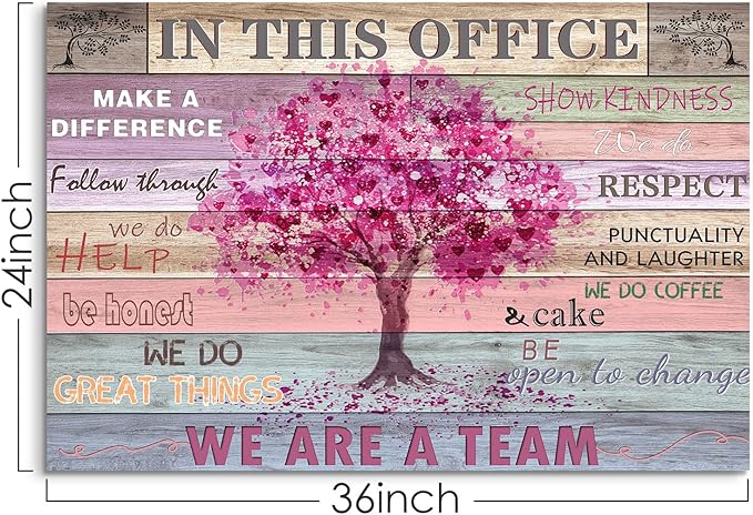 Pink Inspirational Wall Art for Office Women Motivational Quotes Phrases Poster Rustic Heart Tree Pictures Framed Wall Art Décor Contemporary Home Workspace Desk Decorations Gifts for Women 36x24inch