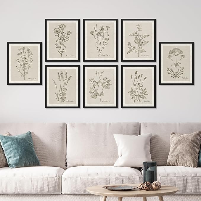 SIGNWIN Framed Poster Wall Art Set of Wildflower, Botanical Floral, Minimalist Decor, Vintage Poster for Living Room, Bedroom, Office - 12"x16"x 8 Black