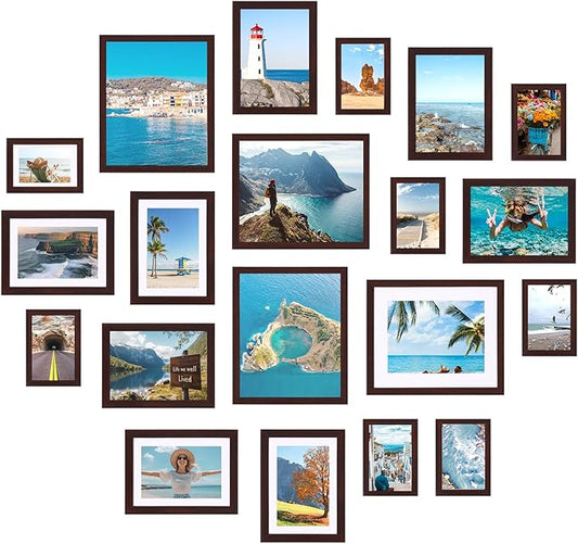 Fixwal 20 Pack Picture Frames Collage Wall Decor Wall Frame Set for Gallery Wall Decor, Hanging or Tabletop Display, Assorted Picture Frames Including 8x10, 5x7, 4x6 Family Photo Frames, Brown