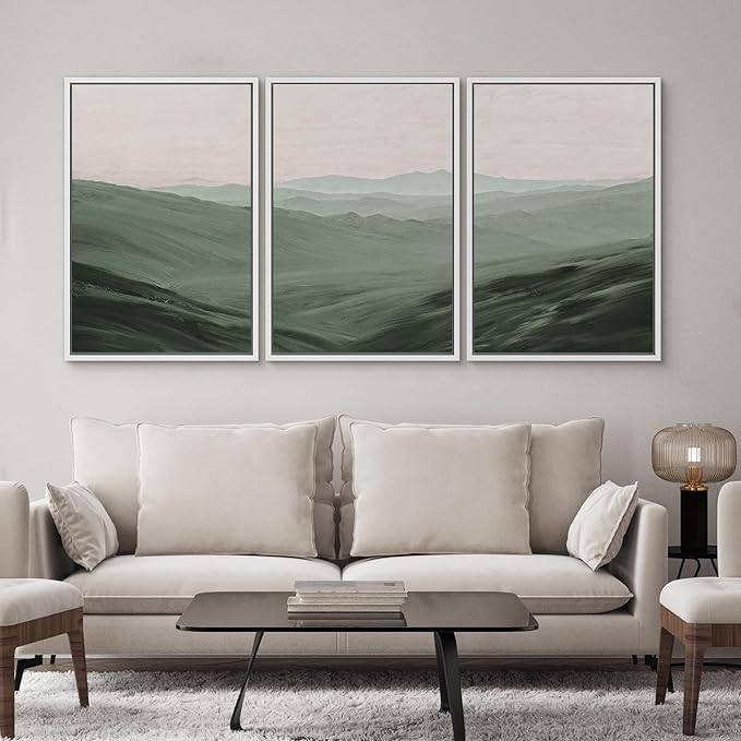 SIGNWIN Framed Canvas Print Wall Art Set Rolling Green Mountain Hill Environment Nature Wilderness Photography Modern Art Chic Landscape for Living Room, Bedroom, Office - 16"x24"x3 White
