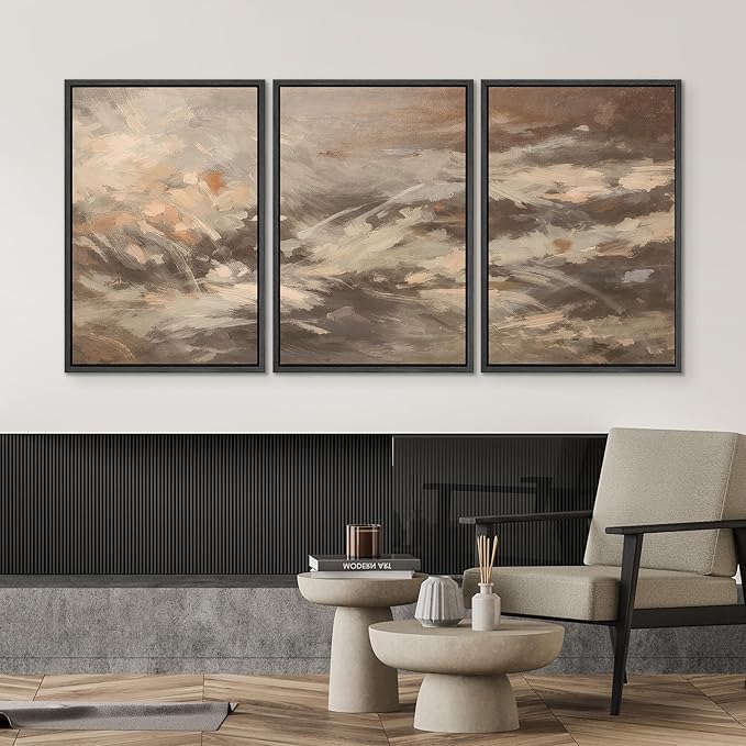 SIGNWIN Framed Canvas Print Wall Art Set Warm Earth Tone Brushstroke Abstract Illustrations Modern Art Decorative Boho Relax/Zen Nordic for Living Room, Bedroom, Office - 24"x36"x3 Black