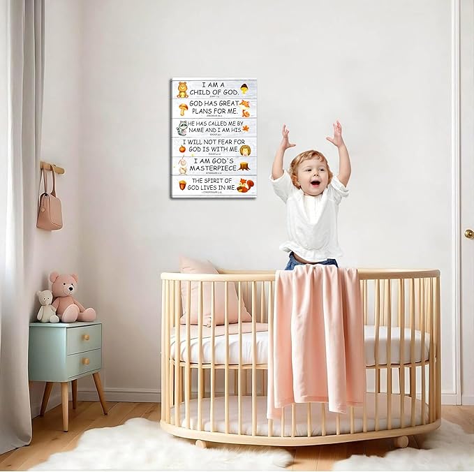 Scripture Canvas Wall Art for Kids Room – Christian I Am a Child of God Bible Verse Wall Decor, Framed Religious Picture Art Prints for Nursery, Classroom, Bedroom 16x24in
