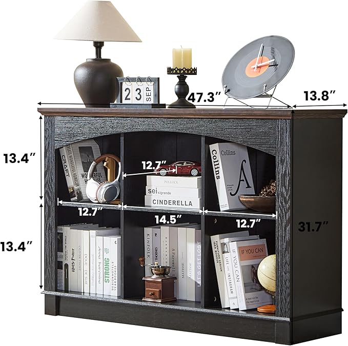 LIDYUK Black Bookshelf, 6-Cube Bookcase and Kids Bookshelf, Wooden Storage Cabinet with Cube Organizer, Modern Book Shelf for Living Room, Office Storage, Display Cabinet