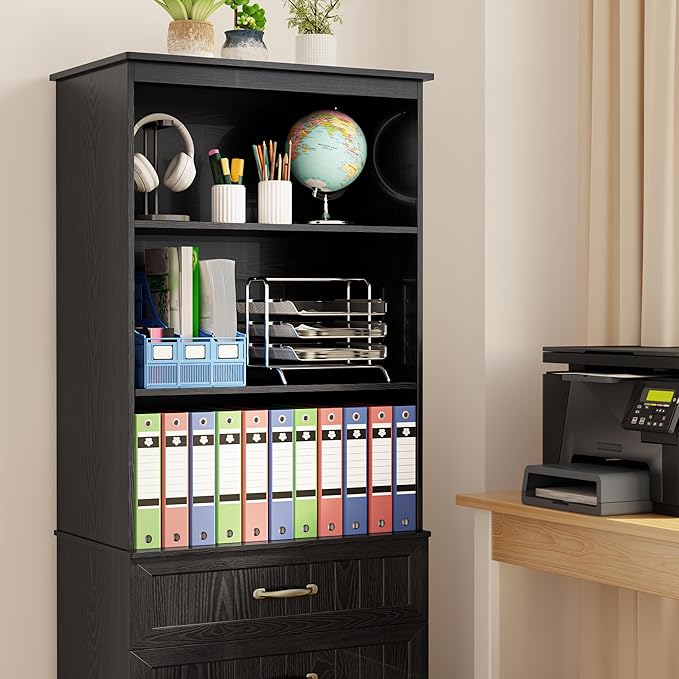 Gizoon 70'' Tall Bookcase with 3 Drawers Wooden Bookshelf with Storage Cabinet Multifunctional Book Storage Organizer for Office Living Room and Bedroom，Black