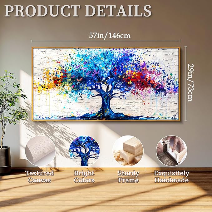 SERIMINO Tree of Life Large Framed Wall Art Prints, Colorful Tree Abstract Graffiti Canvas Painting, Nature Plant Fantasy Artwork for Walls, Modern Wall Decor Living Room Bedroom Home Office 29"X57"