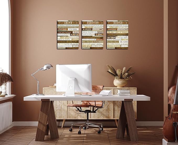 CGXART Motivational Wall-Decor - Brown Inspirational Posters - 3 Piece Canvas Wall Art For Bedroom Ready To Hang Size 12" x 16"