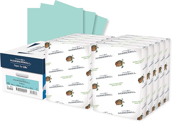 Hammermill Colored Paper, 20 lb Turquoise Printer Paper, 8.5 x 11 - Made in the USA, Pastel Paper, 103820C - 10 Ream (5,000 Sheets)