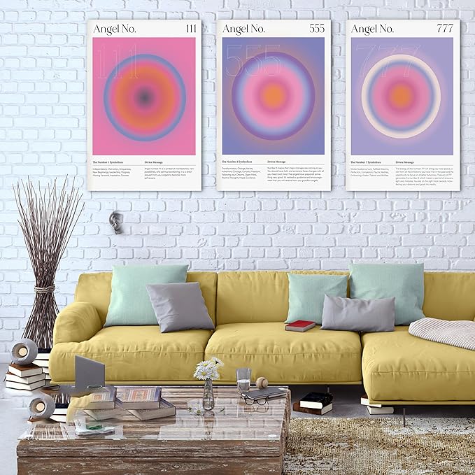 Colorful Gradient Aura Angel Numbers Poster Canvas Print Artwork Room Decor for Bedroom Aesthetic, 3 Piece Framed Inspirational Minimalist Art Paintings Decor for Bedroom Office 24"x36" x 3 Pcs