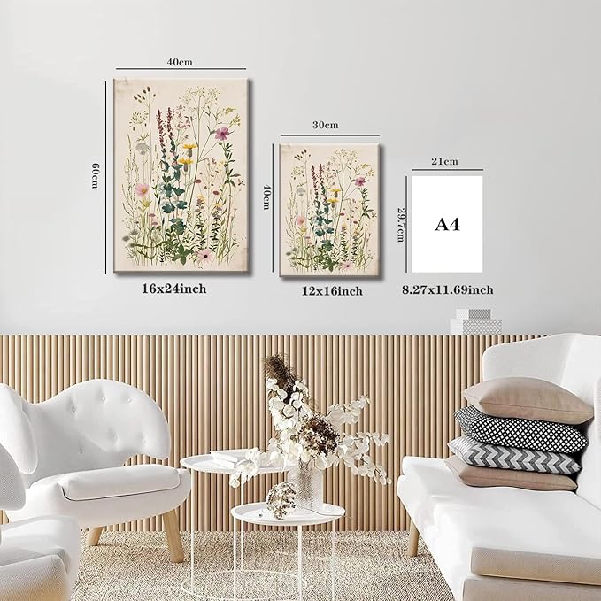 TUEASKY 3 Piece Canvas Wall Art Wildflower Wall Decor Botanical Pictures Floral Paintings Vintage Prints Watercolor Artwork for Bedroom Living Room