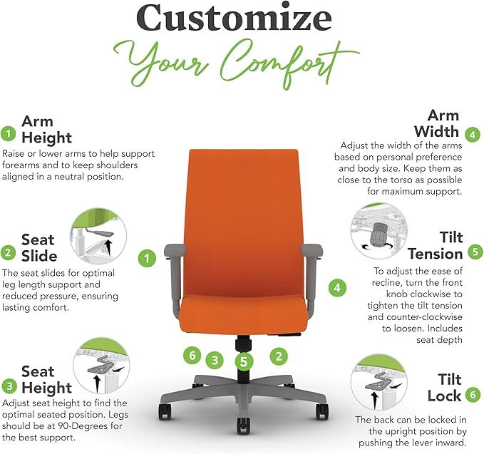 HON Ignition 2.0 Fabric Office Chair, Upholstered, Adjustable Arms, Standard Synchro-Tilt Recline Executive Ergonomic Office Chair, Titanium Frame, Apricot
