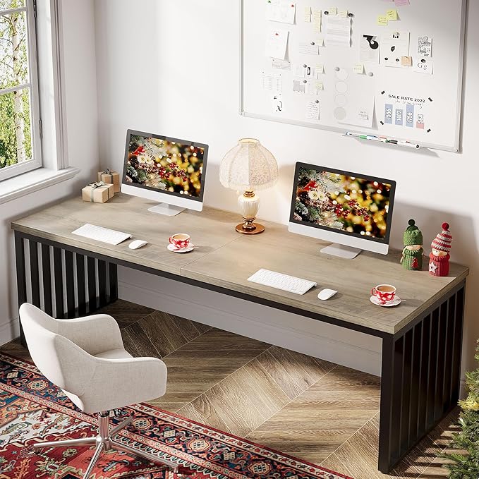 Tribesigns 78" Extra Long Computer Desk, 2-Person Desk with Metal Legs, Industrial Double Desk for Home Office (Gray)