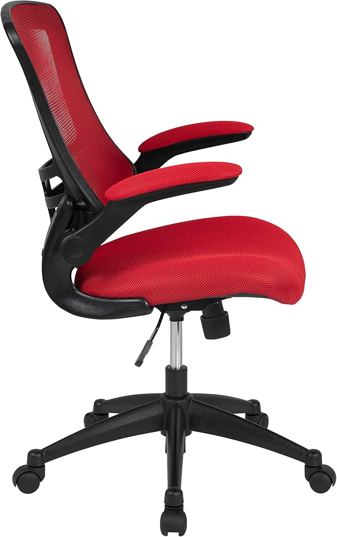 Flash Furniture Kelista Mid-Back Red Mesh Swivel Ergonomic Task Office Chair with Flip-Up Arms