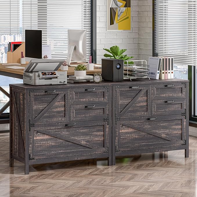 Vabches 4-Drawer Wood Lateral File Cabinet for Hanging Files Letter/A4/Legal Size, Large Farmhouse File Cabinets for Home Office, Printer Stand with Office Cabinets, Office Furniture, Dark Rustic Oak