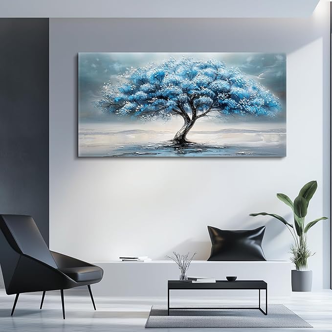 FUHAIHUA Canvas Wall Decor For Living Room Wall Art For Bedroom Large Size Office Decorations Blue Tree Paintings Abstract Wall Pictures Artworks ReadyTo Hang Dormitory Home Decoration 20"X40"