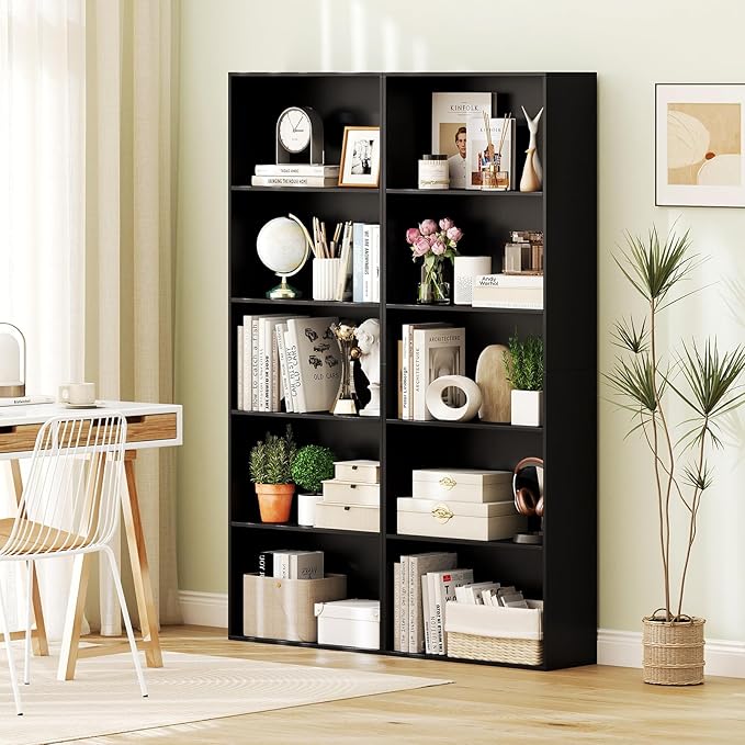 Giantex 5-Tier Bookshelf, Freestanding Bookcase with 5 Open Shelf, Modern Display Shelf, Storage Organizer for Living Room Bedroom Home Office, Black