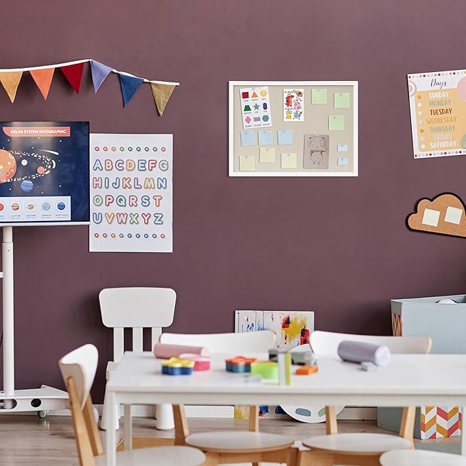 Cork Board with Linen White,Bulletin Board 23"x17" Hanging Corkboards for Office Home School Message Board or Vision Board Decoration.