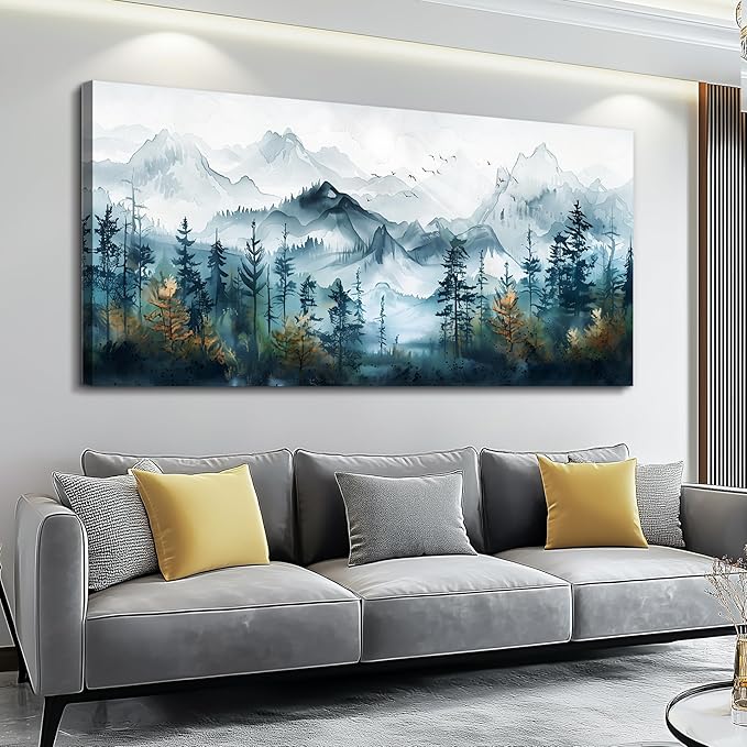 FUHAIHUA Large Wall Art For Living Room Canvas Wall Decor For Bedroom Modern Office Decorations Misty Forests Trees Wall Pictures Artwork Ink Landscape Painting Works Room Aesthetic Mural 30x60 In