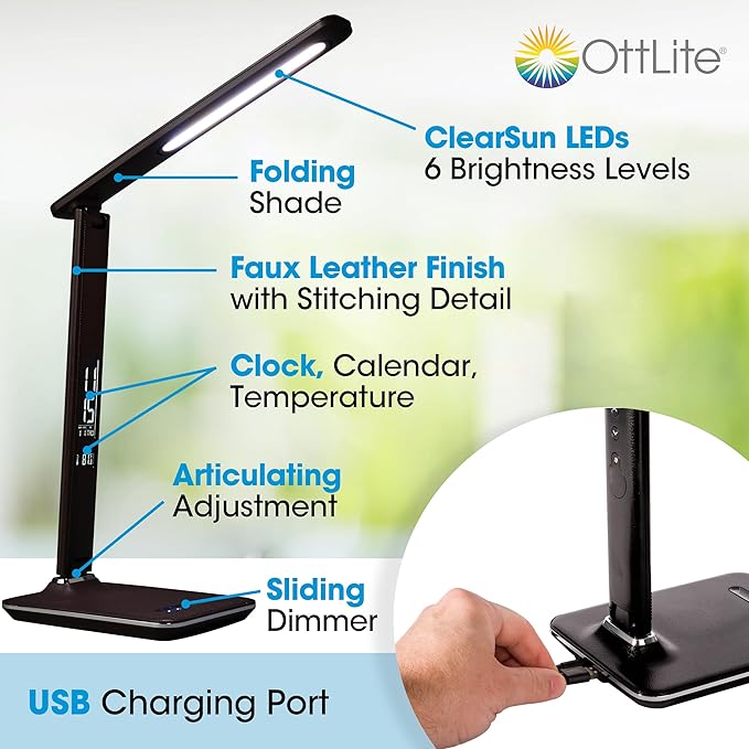 OttLite LED Wellness Series Renew Lamp, Black (F1DY8G59-SHPR)