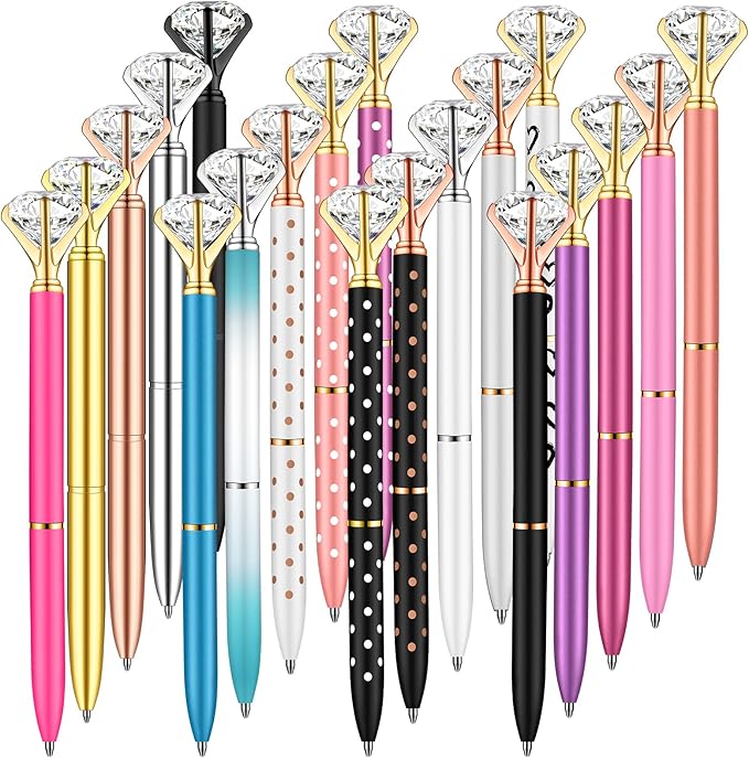 PASISIBICK 20 Pieces Diamond Pens of Cute Beautiful Ballpoint Pens Crystal Diamond Pen for Women Wedding Bridal Shower Décor Gifts with 20 Pieces Replacement Refills(20 Colors)