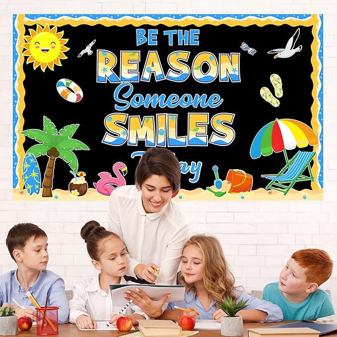 Summer Bulletin Board Decoration Set Be The Reason Someone Smiles Today Bulletin Board Summer Classroom Decoration Beach Cutouts for Teacher Supplies Home School Chalkboard Door Wall Decor