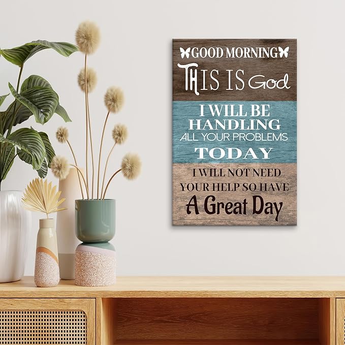 God Canvas Wall Art Good Morning This is God Religious Quotes Print Funny Christian Picture Poster Inspirational Quotes Poster Sign for Home Office Church Wall Decor Ready to Hang [12''Wx18''H]