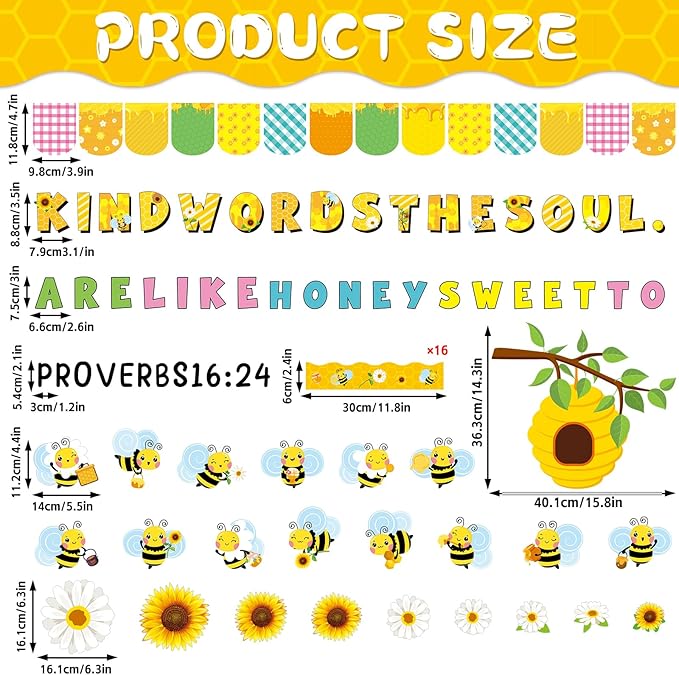 gisgfim Jesus Christian Religious Bee Bulletin Board Decorations Bee Kind Words Are Like Honey Sweet To The Soul Paper Cutouts Classroom Bulletin Board Set for VBS Back to Sunday School Decor Supplies