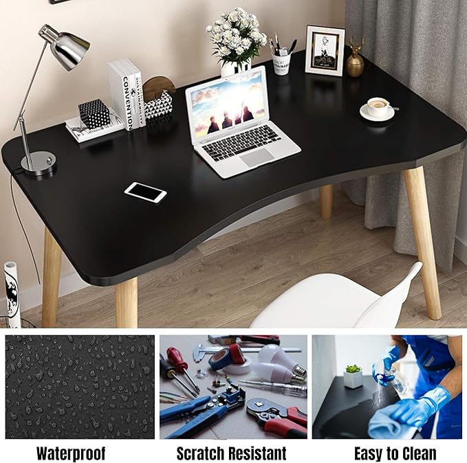 Modern Black Wooden Computer Table, 40" L x 20" W x 30" H inches – Durable and Stylish Desk for Home Office, Bedroom, or Study