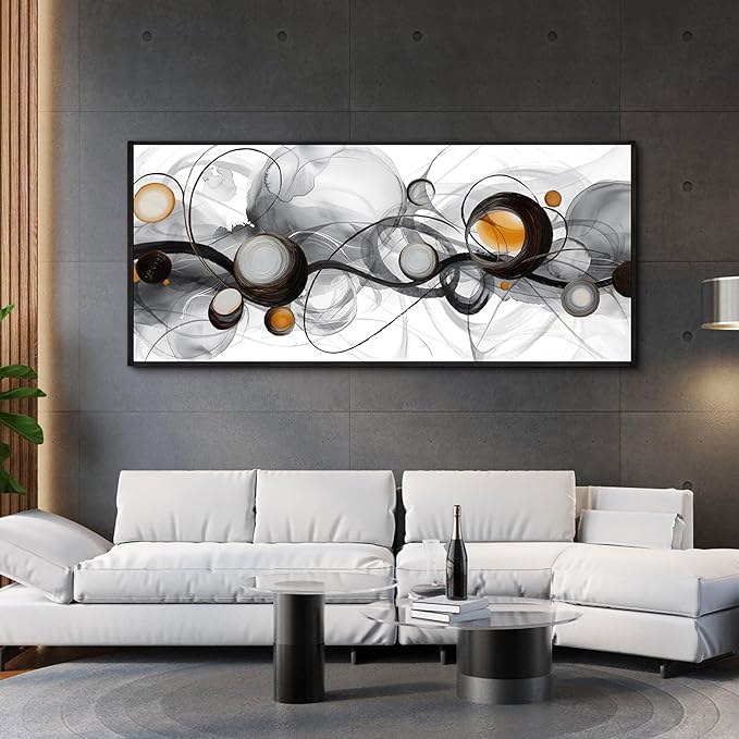 XLSJERST Wall Art for Living Room Picture - Extra Large Abstract Cavnas Artwork for Walls Black and White Minimalist Modern Framed Painting Home Decor - 70x31 Inches