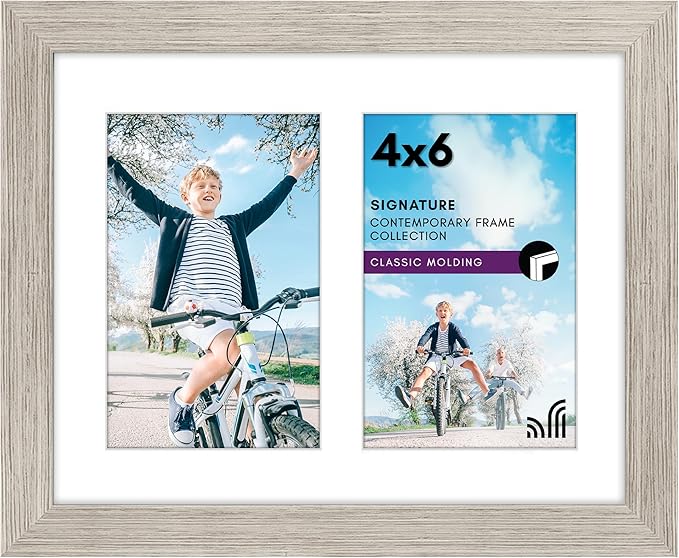 Americanflat 4x6 Double Picture Frame with Shatter-Resistant Glass - Fits Two 4x6 Photos or use as One 8x10 Picture Frame - Signature Collection - Collage Frames for Tabletop and Wall - Driftwood