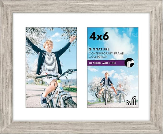 Americanflat 4x6 Double Picture Frame with Shatter-Resistant Glass - Fits Two 4x6 Photos or use as One 8x10 Picture Frame - Signature Collection - Collage Frames for Tabletop and Wall - Driftwood