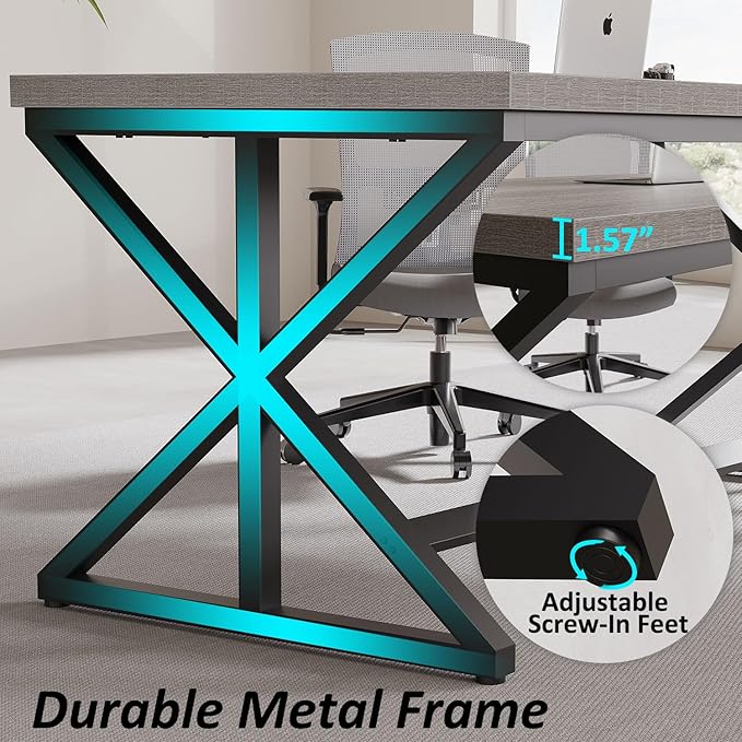 IBF Computer Desk, Industrial PC Laptop Office Desk, Farmhouse Gaming Desk with Spacious Desktop, Rustic Wood Metal Writing Study Work Table for Home Office Bedroom, 47 Inch, Grey Oak