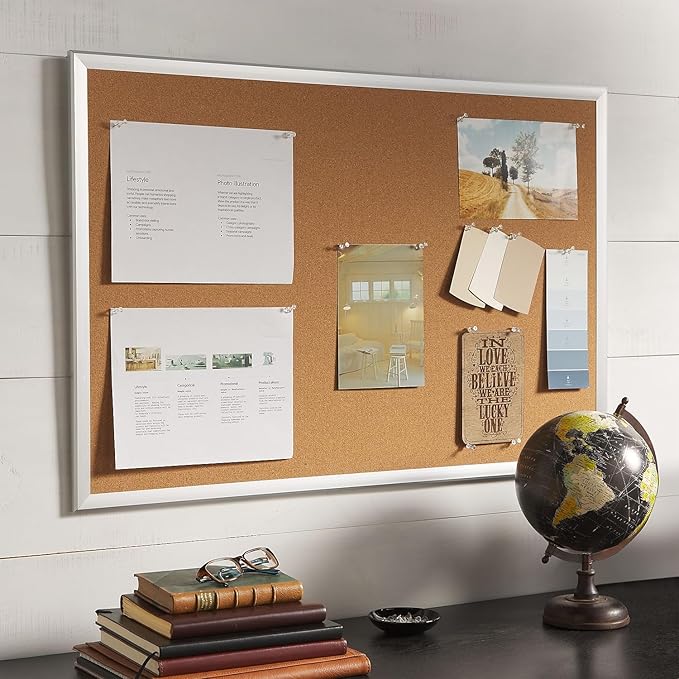 Staples Cork Bulletin Board with Aluminum Frame, 3 x 2 ft Vertical or Horizontal Mount Self Healing Bulletin Board for Home Office and Classroom