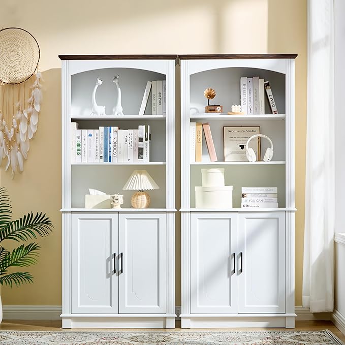 LIDYUK White 5 Tier Book Shelf and Bookshelf with Storage Cabinet Doors, 72 Inch Tall Bookcase, Wooden Cube Storage Organizer, Display Cabinet Furniture, Living Room, Pantry
