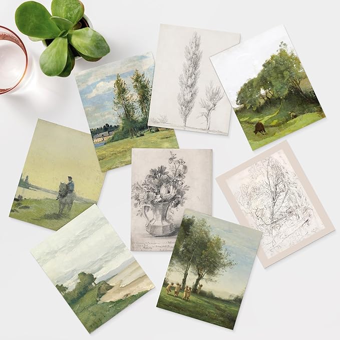 SIGNWIN Adhesive Canvas Poster Bathroom Decor, Wall Art Room Decor Multicolor for Living Room, Bedroom, Office Floral Botanical Flower Forest Landscapes Vintage Illustrations Bohemian - 8"x10"x 8
