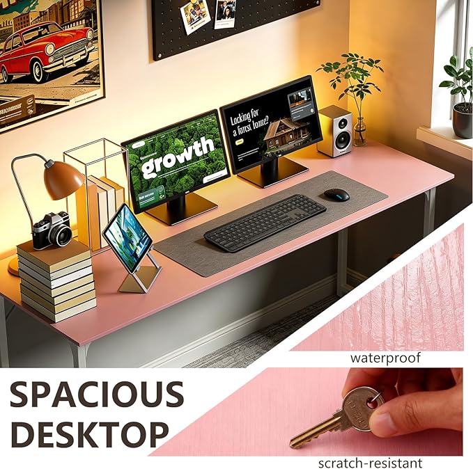 BestOffice Computer Desk,Home Office Desk, Modern Simple Style for Home Office Study Writing (Pink, 55 Inch)