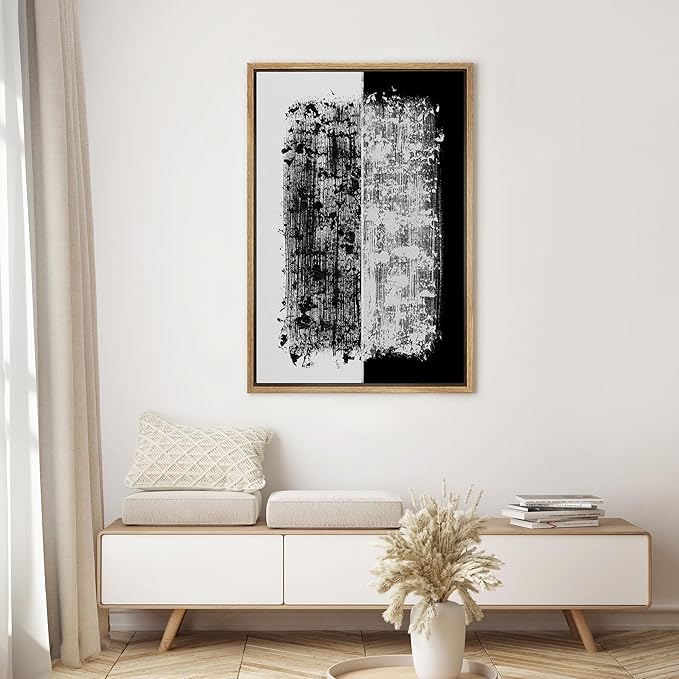 SIGNWIN Framed Canvas Print Wall Art Black and White Abstract Illustrations Modern Art Minimal Multicolor for Living Room, Bedroom, Office - 24"x36" Natural