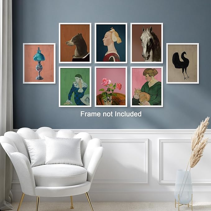 SIGNWIN Adhesive Canvas Poster Bathroom Decor, Wall Art Room Decor Multicolor for Living Room, Bedroom, Office European Animal Woman Renaissance Portrait Vintage Illustrations Bohemian - 8"x10"x 8