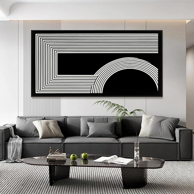 Large Abstract Wall Art Black And White Art Geometric Line Print Painting Artwork Canvas Art Wall Decor Simple Picture Artwork For Living Room Bedroom Office Home Wall Decor 29"X 58" With Framed